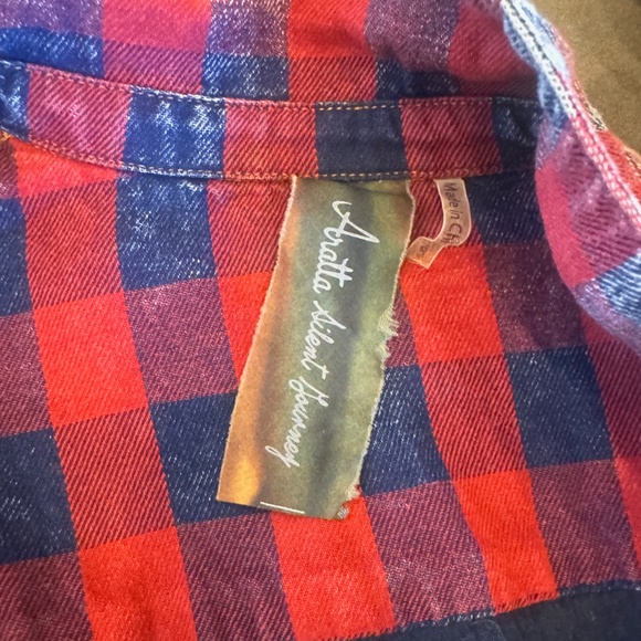 Aratta Silent Journey Plaid Embroidered Peacock Button Down Shirt - Picture 3 of 9